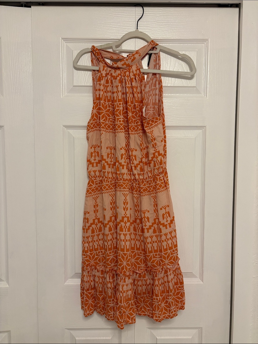 Sleeveless Orange Patterned Women's Dress